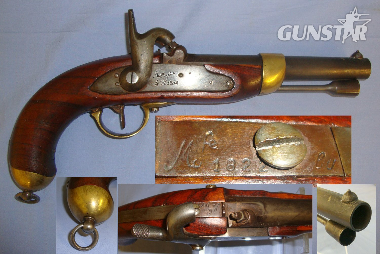 French Mutzig Arsenal Model 1822 .700 Calibre Muzzle Loading Dragoon Cavalry Percussion Pistol With Regulation Brass Fittings & Iron Powder Measure Ram Rod. Sn 21449:3 None Muzzleloader in 