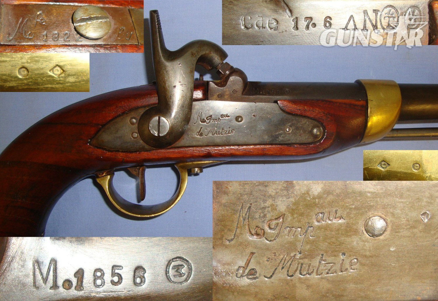 French Mutzig Arsenal Model 1822 .700 Calibre Muzzle Loading Dragoon Cavalry Percussion Pistol With Regulation Brass Fittings & Iron Powder Measure Ram Rod. Sn 21449:3 None Muzzleloader