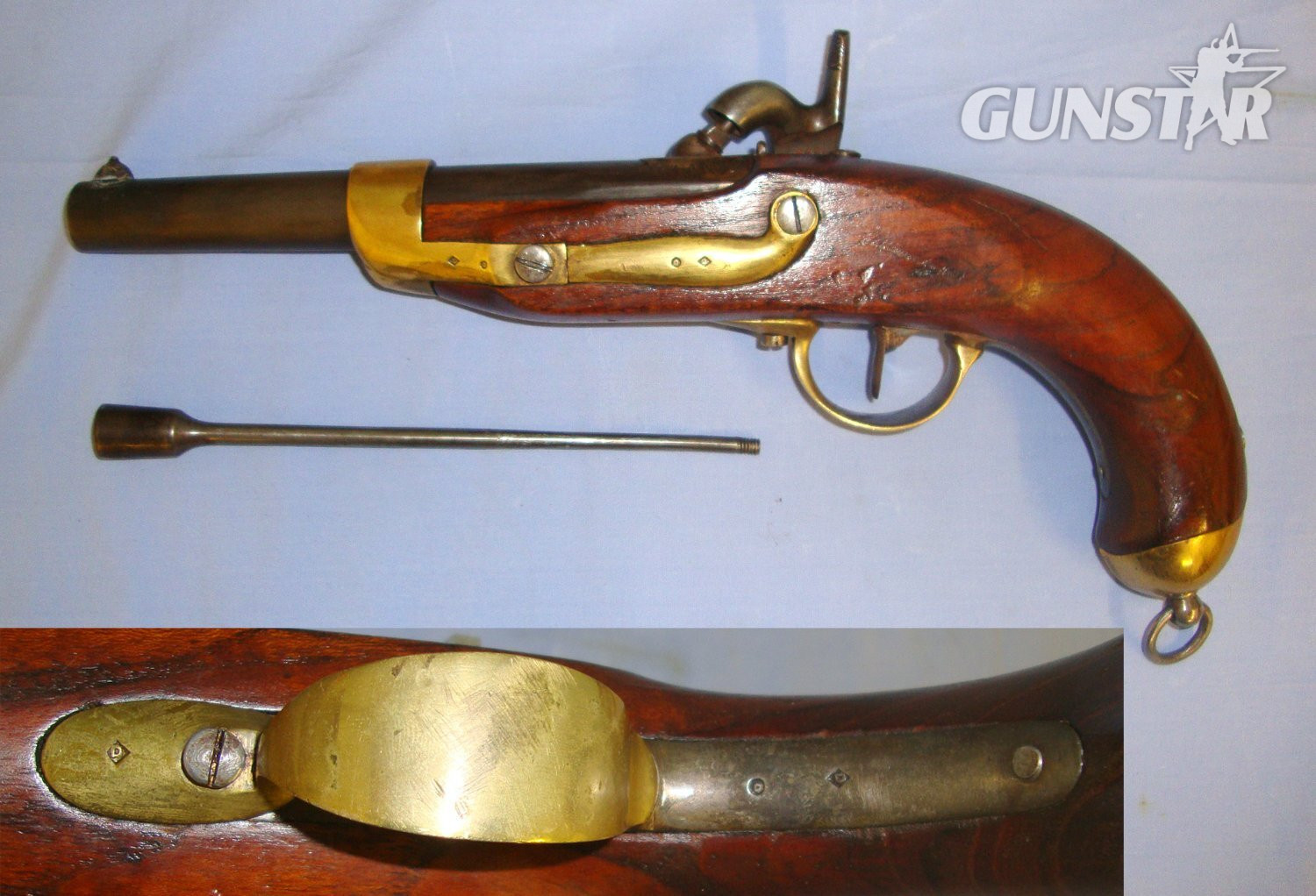  French Mutzig Arsenal Model 1822 .700 Calibre Muzzle Loading Dragoon Cavalry Percussion Pistol With Regulation Brass Fittings & Iron Powder Measure Ram Rod. Sn 21449:3 None Muzzleloader