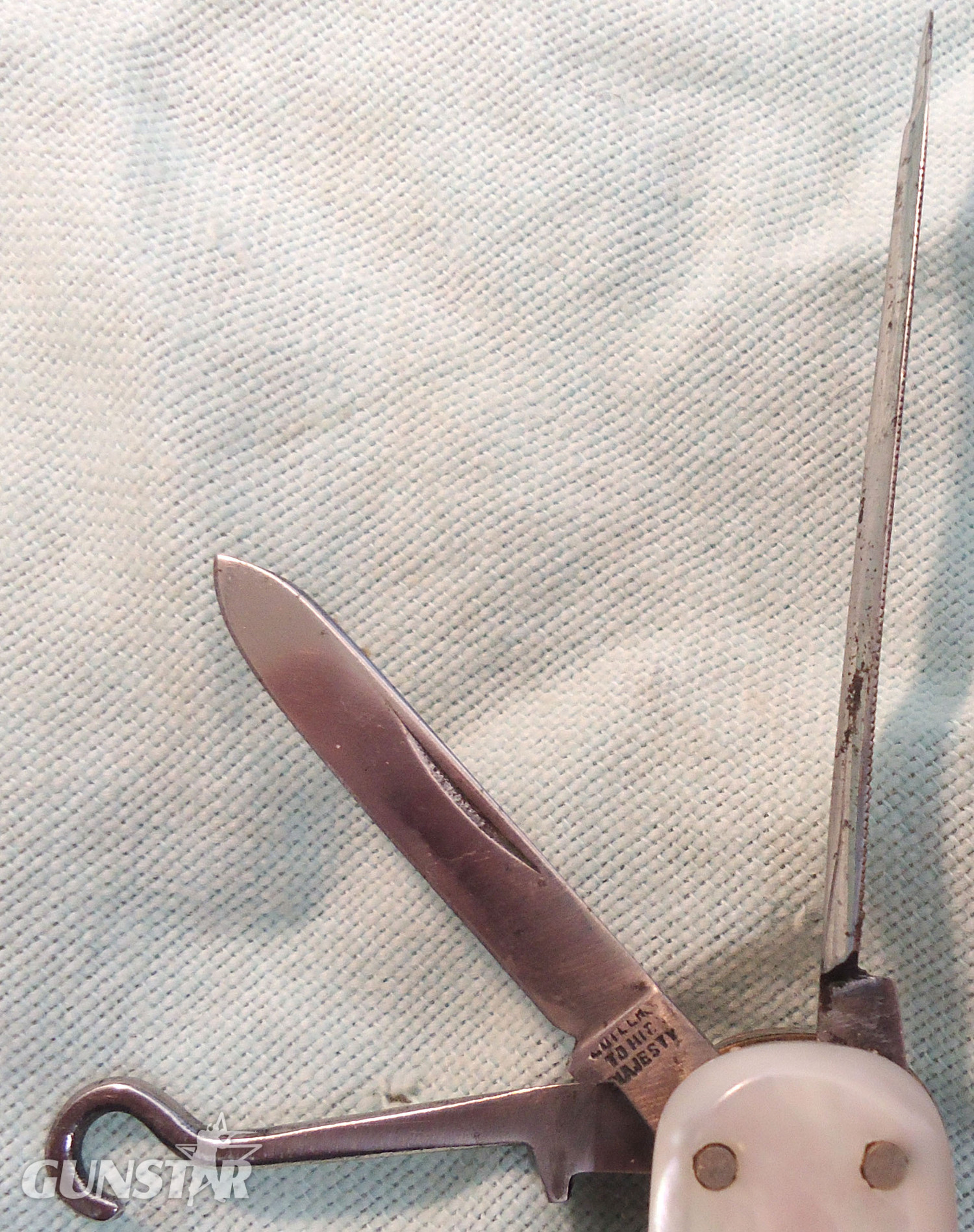 {CATEGORY} - C1920’s English George Butler & Co Sheffield ‘Key’ Trademark, Cutler to His Majesty, Multi Blade / Tool Folding Knife With Cigar Fork & pricker, Button Tool, Scissors, 2 Blades 7 a Nailfile With Mother of Pearl Scales. Sn - 17073:1 Knive
