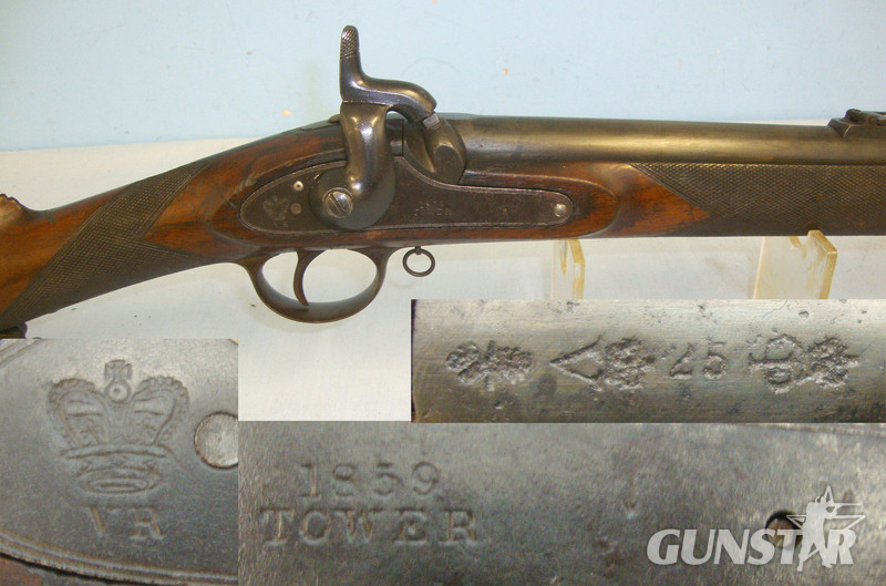 Royal Small Arms Factory (Enfield) Pattern 1856 .577 Calibre Muzzle Loading Line Regiment Sergeant’s & Rifle Brigade 2 Band Percussion Short Rifle. Muzzleloader .577 Rifle