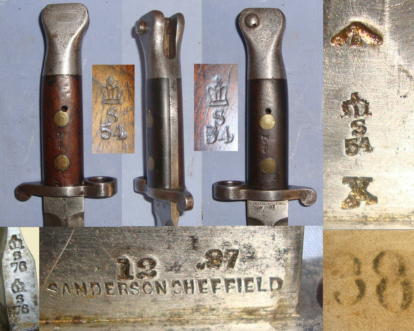 1897 British WD Sanderson Sheffield 1888 Pattern Mark 1, 2nd Type Lee Metford Rifle Bayonet, Scabbard & Slade Wallace Buff Leather Frog. Sn 21915 - Bayonet