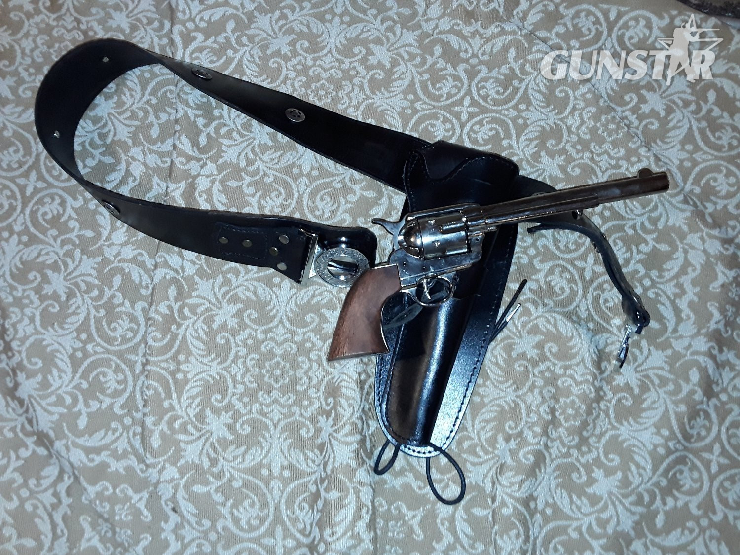 Denix COLT ARMY NICKEL WITH WOOD GRIPS BLACK FANCY HOLSTER - Non-firing - {CATEGORY} in 