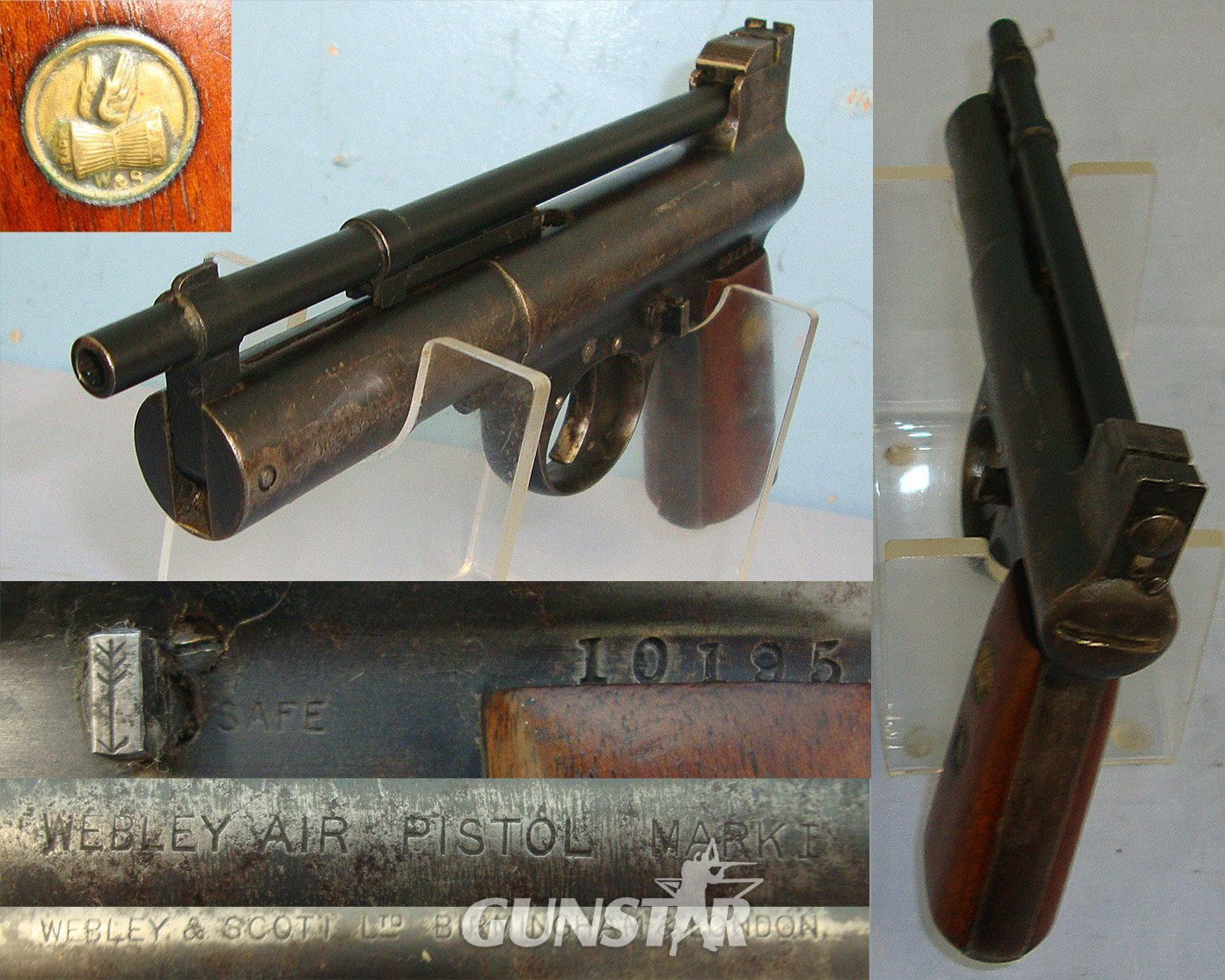 Boxed 1920’s The Webley Mark 1 .22 Calibre Air Pistol With Original Period Webley Special Pellets Box With Quantity Of Lead Pellets. Sn 23484:63 air pistol .22 in 
