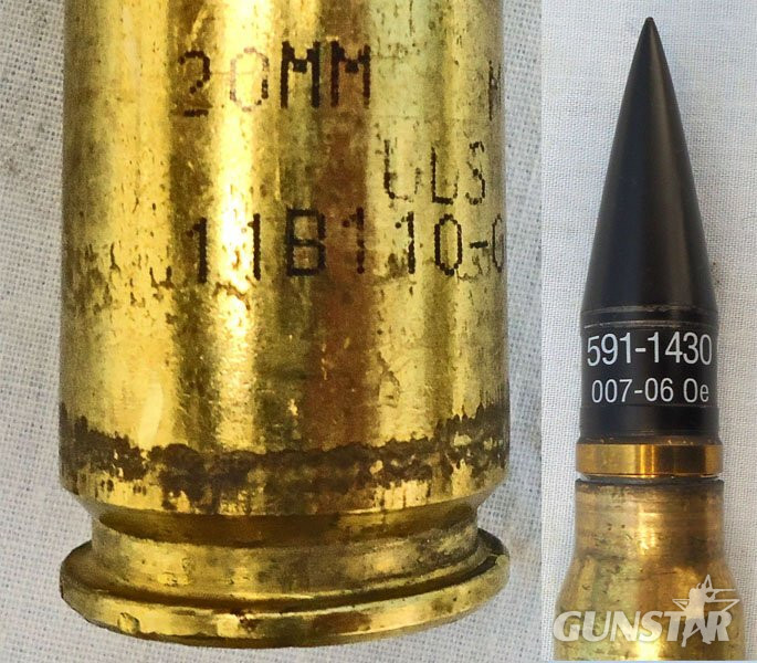  Vulcan Air Défense System (Vulcan) M103 Gun, 20mm (20x102) Armour piercing (AP) Tungsten Cored Round. Sn - 22190 Vulcan Air Défense System (Vulcan) M103 Gun, 20mm (20x102) Armour piercing (AP) Tungsten Cored Round. Sn - 22190  Other Ammunition