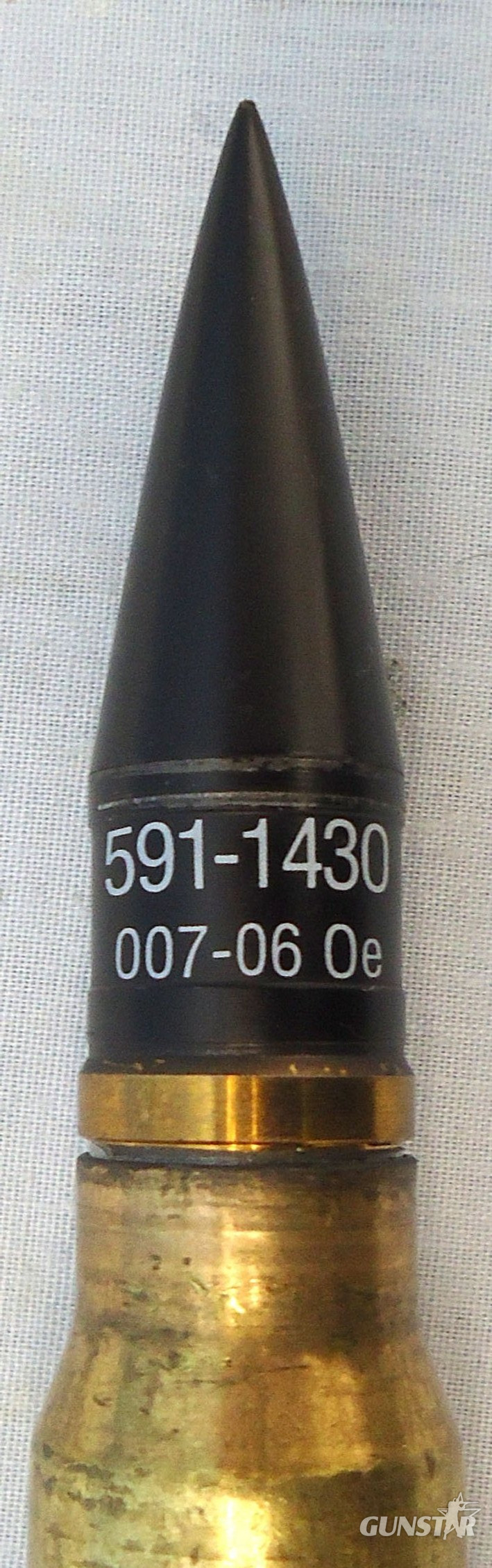 Vulcan Air Défense System (Vulcan) M103 Gun, 20mm (20x102) Armour piercing (AP) Tungsten Cored Round. Sn - 22190 Vulcan Air Défense System (Vulcan) M103 Gun, 20mm (20x102) Armour piercing (AP) Tungsten Cored Round. Sn - 22190  Other Ammunition 