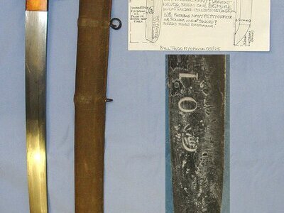 RARE VARIANT**SURRENDERED TROPHY OF WAR**Late WW2 Emergency Issue Japanese Navy Petty Officer Or Senior NCO’s Kai Gunto Tachi Sword With Arsenal / Or Private Sword Shop Numbered & Marked Tang, Scabbard & Expert Assessment. Sn 22877 Sword