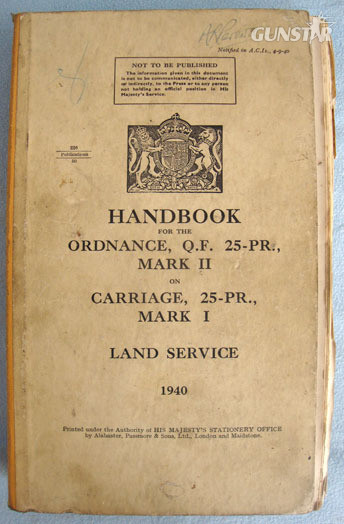 Handbook For The Ordnance, Q.F. 25 Pr, Mark II On Carriage, 25 Pr. Mark I Land S 1st Edition Handbook For The Ordnance, Q.F. 25 Pr, Mark II On Carriage, 25 Pr. M Other Accessory in 