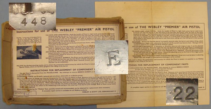 Webley & Scott Boxed, Early 1970\'s Webley Premier \'E\' Series .22 Calibre Air Pistol & Access .22