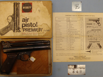 Webley & Scott Boxed, Early 1970\'s Webley Premier \'E\' Series .22 Calibre Air Pistol & Access .22