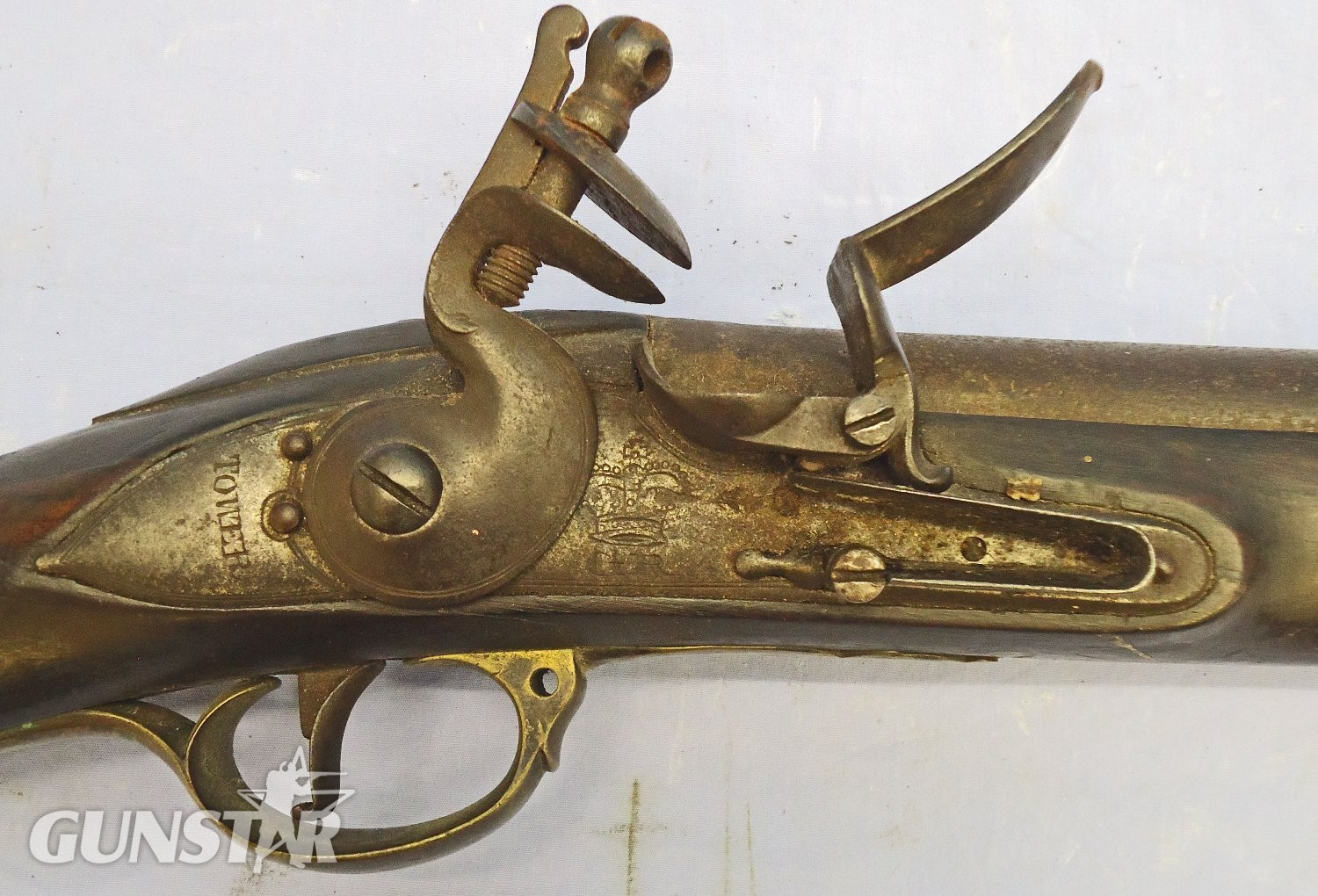 Tower British, Pre 1785, Tower, Short Land Pattern, 42 inch Barrel, Brown Bess .75 inch Calibre, Smooth Bore Musket with 4 ram Rod Tubes. Sn - 21851:4 Muzzleloader .75 Cal Muzzleloader Rifle 