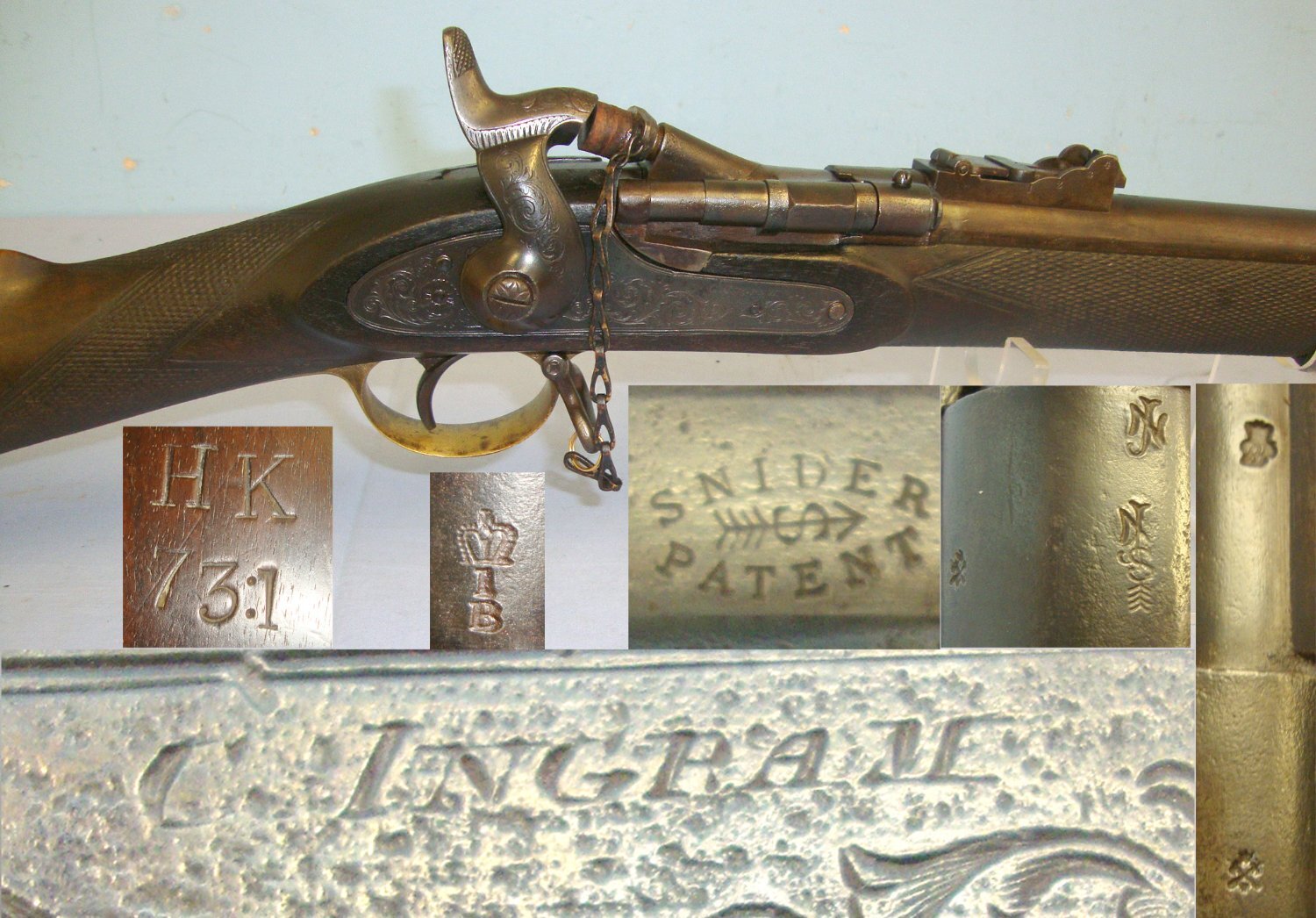 Victorian British Officer’s Private Purchase, Regulation Pattern, .577 Obsolete Calibre Snider Patent 3 Band Percussion Rifle By C. Ingram (Glasgow, Scotland) Regiment Marked ‘HK’ To The Hong Kong Volunteers & 1 x Inert Deactivated Round. Sn 21146 snider rifle Single Shot .577 Snider Rifle