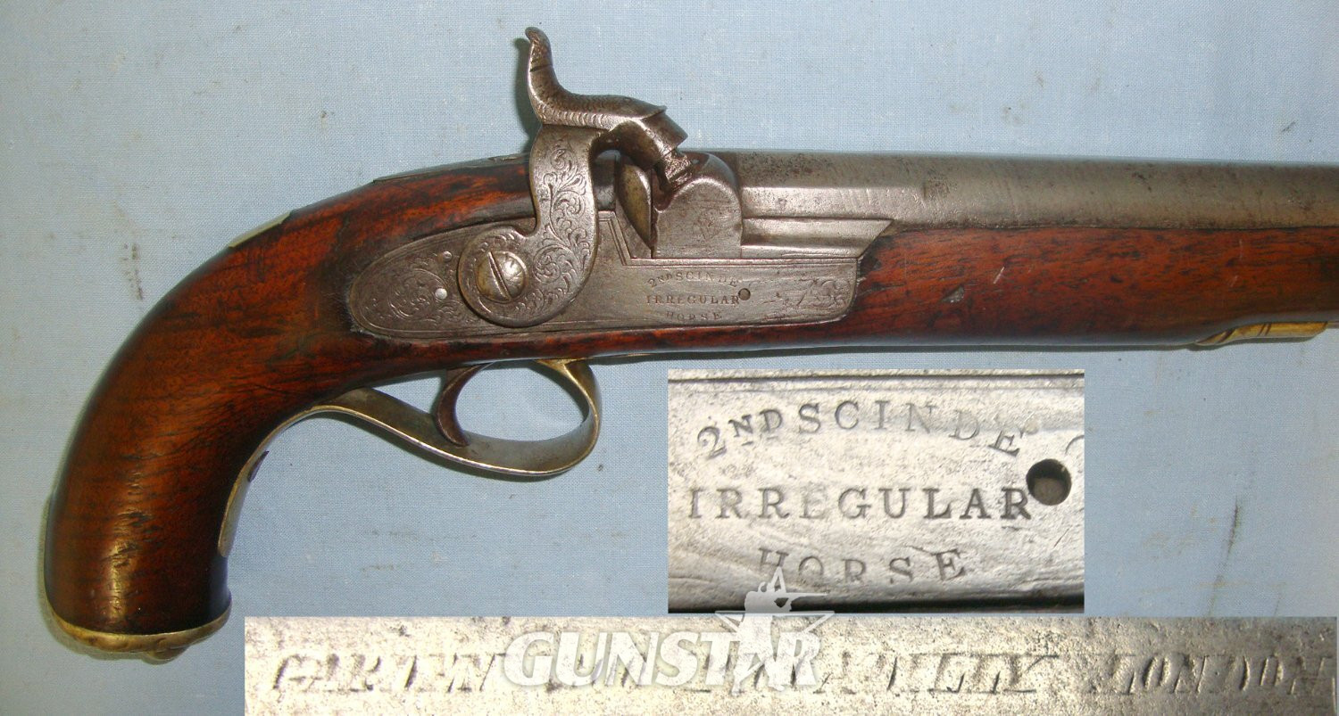 Victorian Era 2nd Scinde Irregular Horse Enfield Pattern .650 Carbine Calibre Percussion Cavalry Pistol Retailed By Garden London With Captive Steel Ram Rod & Brass Lion’s Head Butt Cap. Sn 22426:25 .65 Cal Muzzleloader Muzzleloader