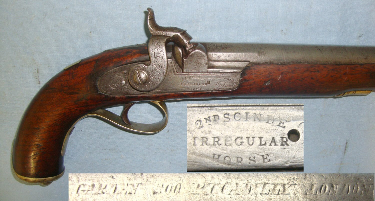 Victorian Era 2nd Scinde Irregular Horse Enfield Pattern .650 Carbine Calibre Percussion Cavalry Pistol Retailed By Garden London With Captive Steel Ram Rod & Brass Lion’s Head Butt Cap. Sn 22426:25 .65 Cal Muzzleloader Muzzleloader