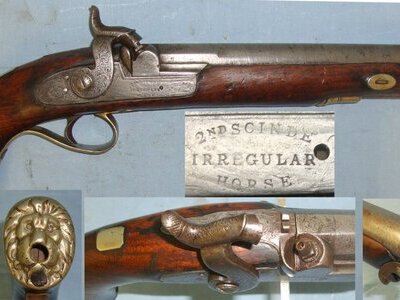 Victorian Era 2nd Scinde Irregular Horse Enfield Pattern .650 Carbine Calibre Percussion Cavalry Pistol Retailed By Garden London With Captive Steel Ram Rod & Brass Lion’s Head Butt Cap. Sn 22426:25 .65 Cal Muzzleloader Muzzleloader
