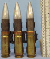 INERT DEACTIVATED. 3 Round Link, Experimental British Radway Green, 1952 Dated, DUMMY 30mm Aden (30x86B) (TP) LOW VELOCITY Rounds. Sn - 19966:4 INERT DEACTIVATED. 3 Round Link, Experimental British Radway Green, 1952 Dated, DUMMY 30mm Aden (30x86B) (TP) LOW VELOCITY Rounds. Sn - 19966:4  Other