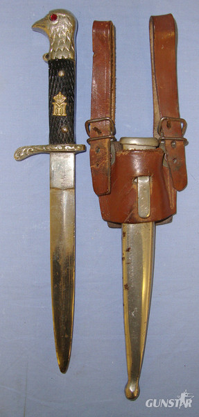SCARCE**WW2 Era Romanian Axis Powers Army Officer’s Eagle’s Head Hilt Dress Dagger With Crown MI (King Michael 1st) Device & Scabbard With Original Leather Frog Dagger in 