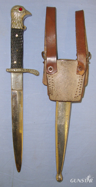  SCARCE**WW2 Era Romanian Axis Powers Army Officer’s Eagle’s Head Hilt Dress Dagger With Crown MI (King Michael 1st) Device & Scabbard With Original Leather Frog Dagger