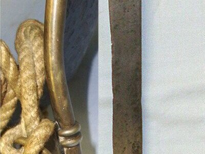 RARE**NAPOLEONIC WARS ERA**British 1804 Pattern Royal Navy Seaman’s Boarding Cutlass With Correct ‘Figure Of 8’ Guard Hilt, Rope Lanyard With WD Brass Boatswain's Call (or Bosun's Pipe) Attached. Sn 23174:31 Sword