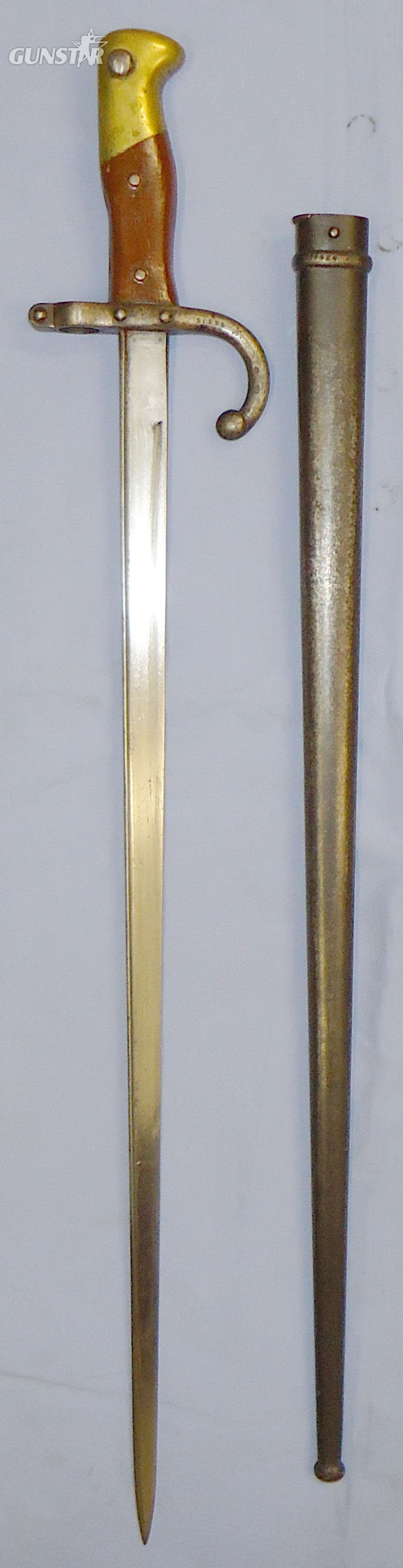  French Model 1874 Gras Sword Bayonet, 1877 Dated, by Manufactures D’Armes De St. Étienne with Scabbard. BAYO 467. Bayonet