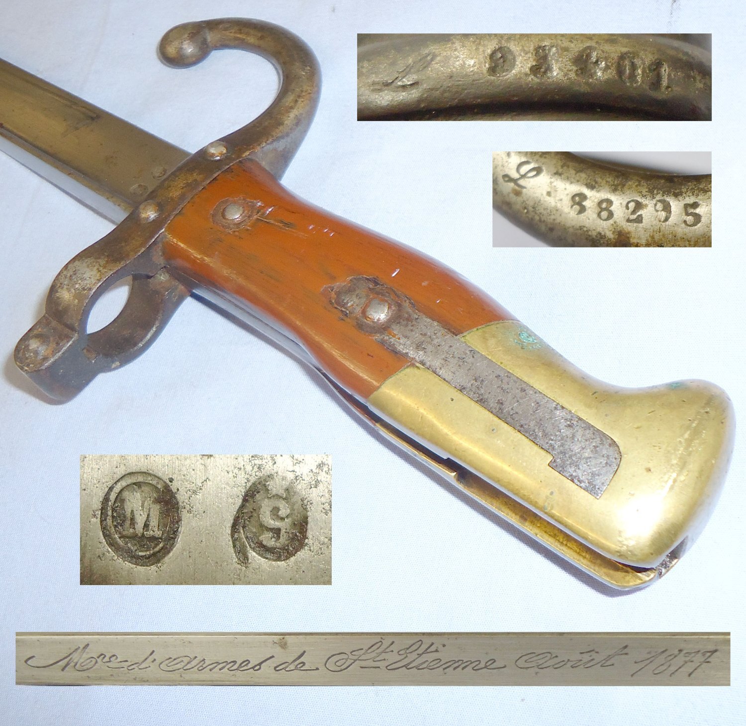 French Model 1874 Gras Sword Bayonet, 1877 Dated, by Manufactures D’Armes De St. Étienne with Scabbard. BAYO 467. Bayonet