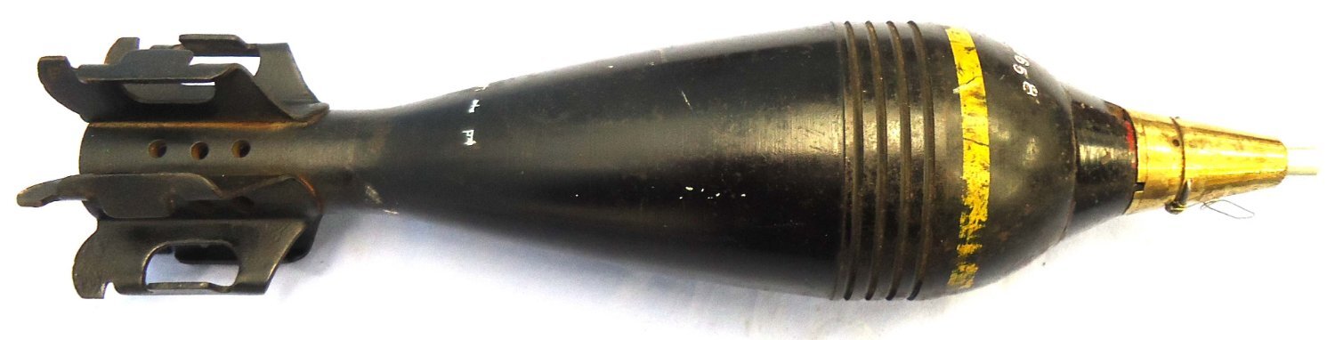 {CATEGORY} - INERT DEACTIVATED. Original, MINT, WW2 Japanese 81mm Type 100 High Explosive (H.E) Mortor Bomb for the Type 97 & 99 Trench Mortor. O 2423 INERT DEACTIVATED. Original, MINT, WW2 Japanese 81mm Type 100 High Explosive (H.E) Mortor Bomb for the Type 97 & 99 Trench Mortor. O 2423 Various Other Ammunition