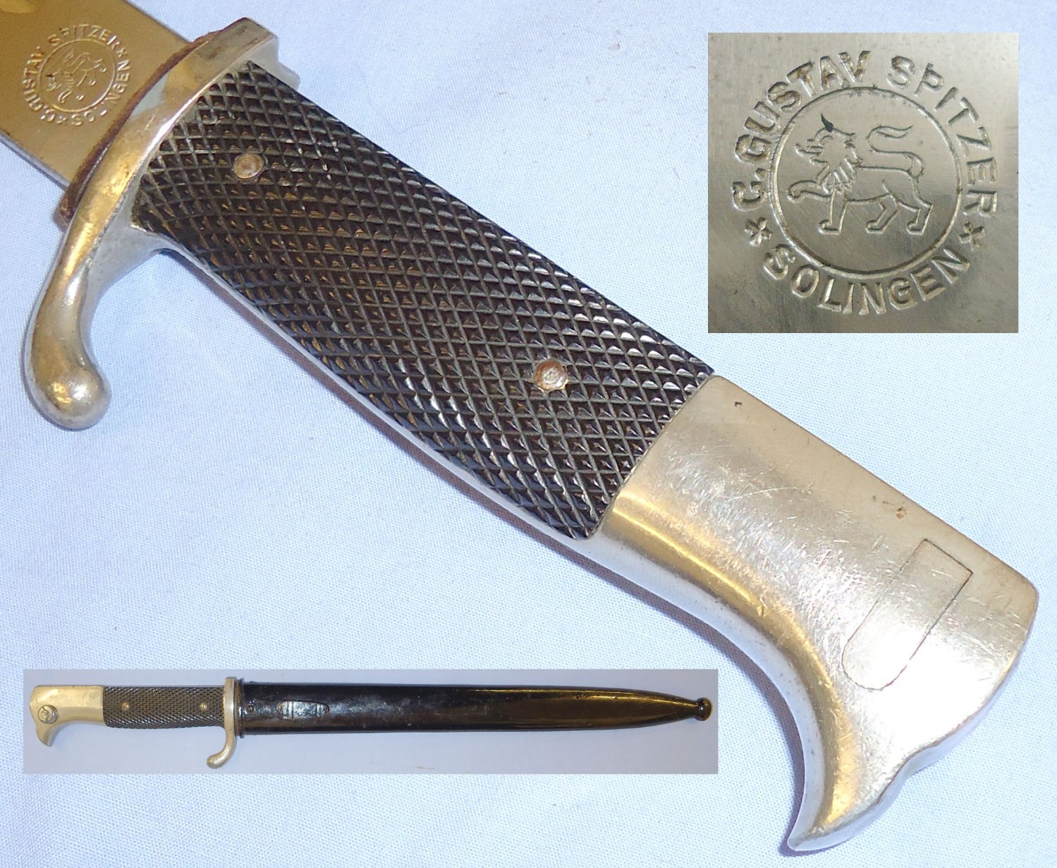 Nazi M98 Dress Bayonet By A Scarce Maker Gustav Spitzer, Solingen & Scabbard. BAYO 80. Bayonet