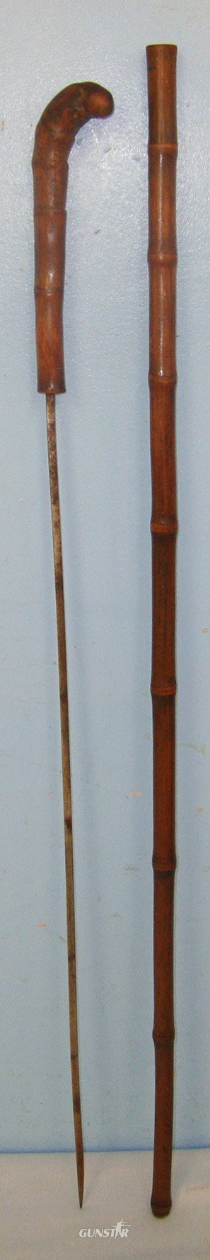 WW1 Era British Officer’s Bamboo Walking / Swagger Sword Stick With Square Shank Form Blade & Root Ball Handle. Sn 22166 Sword in 
