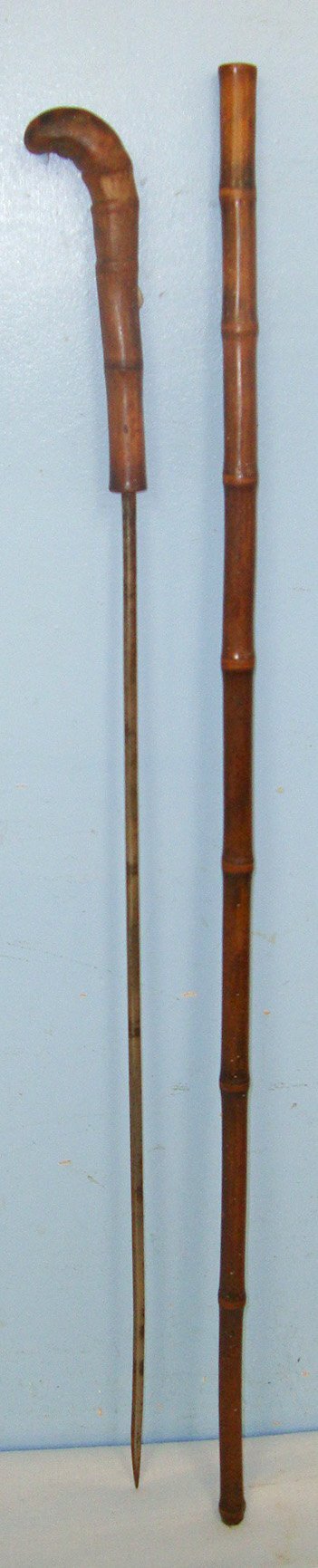  WW1 Era British Officer’s Bamboo Walking / Swagger Sword Stick With Square Shank Form Blade & Root Ball Handle. Sn 22166 Sword