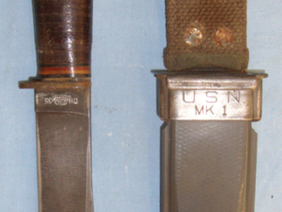 WW2 Era U.S.N. Marl 1 Fighting Knife and United States Navy (U.S.N.)  Mk1 Plasti Knive