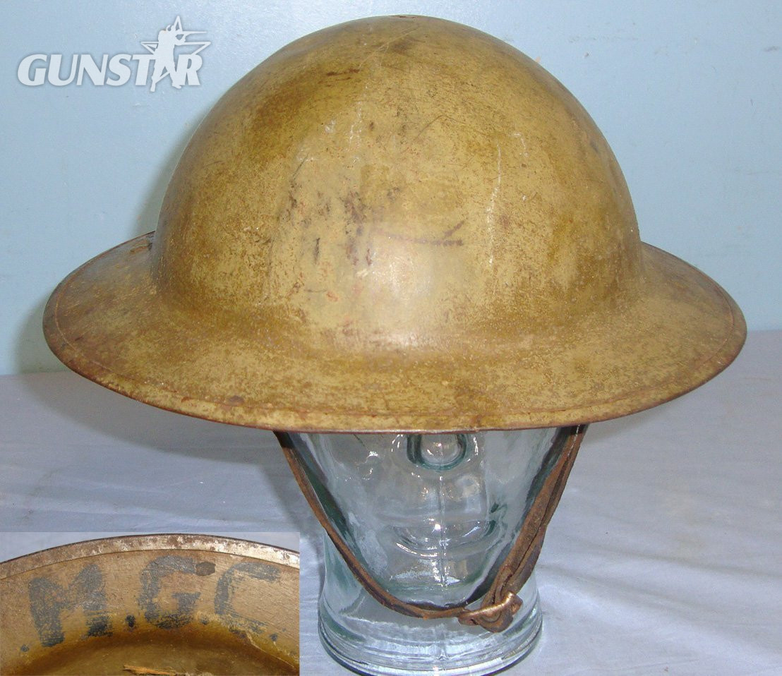 RARE** WW1 British Machine Gun Corps (MGC) T. Firth & Sons Ltd (FS 188) MK II 1918 Pattern Brodie Trench Helmet With Period Hand Painted MGC On Rim, Liner & Chin Strap. Sn 22083  Antique & Militaria in 