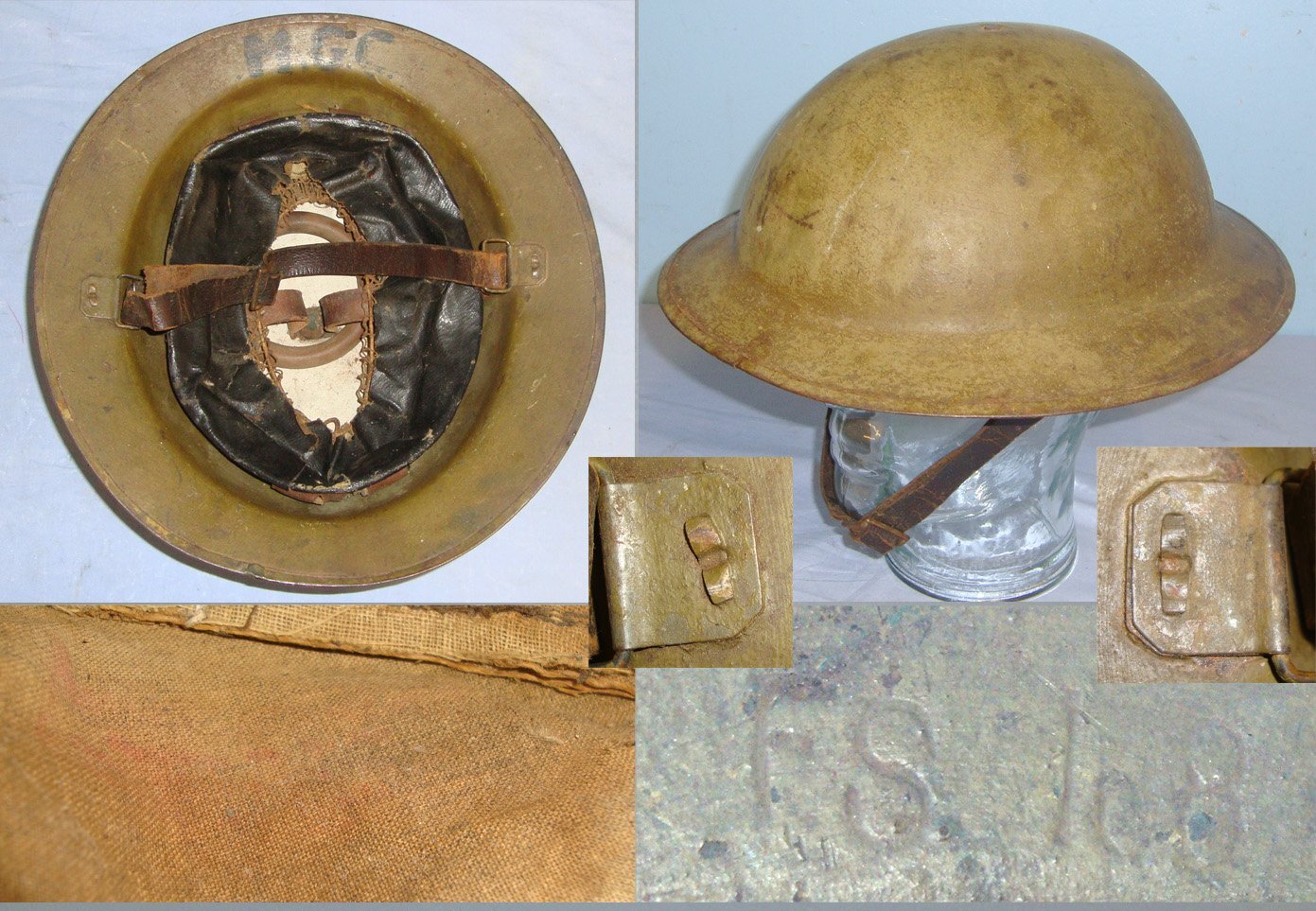 RARE** WW1 British Machine Gun Corps (MGC) T. Firth & Sons Ltd (FS 188) MK II 1918 Pattern Brodie Trench Helmet With Period Hand Painted MGC On Rim, Liner & Chin Strap. Sn 22083  Antique & Militaria