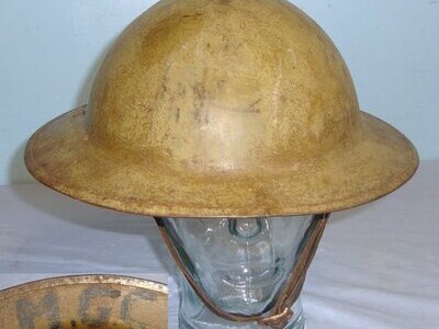 RARE** WW1 British Machine Gun Corps (MGC) T. Firth & Sons Ltd (FS 188) MK II 1918 Pattern Brodie Trench Helmet With Period Hand Painted MGC On Rim, Liner & Chin Strap. Sn 22083  Antique & Militaria