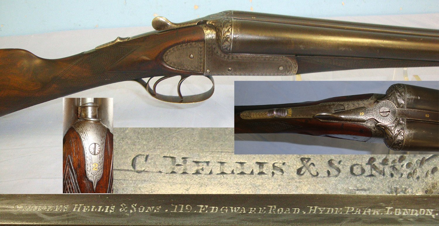 QUALITY*1897-1905 Charles Hellis & Sons 119 Edgware Road Hyde Park London 12 Bore Double Barrel Side By Side Hammerless Box Lock Breech Loading Top Lever Break Action Sporting Shotgun. **UK/EU 2026 DEACTIVATION MOVING PARTS** Sn 23590 deactivated shotgun Side By Side None
