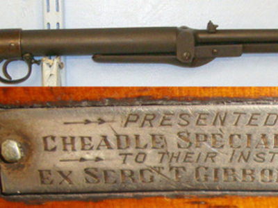 BSA With WW1 Dated Silver Presentation Stock Plate Engraved ‘Presented By The Cheadle Special Constables To Their Instructor Ex Sergt Gibbon Mar 3rd 1915’ .177