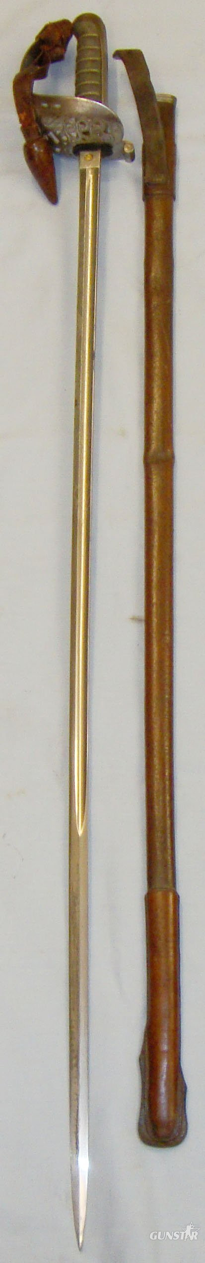  Victorian, South Irish Yeomanry Officer's 'Walking Out' Heavy Cavalry Levee Sword by Hamburger Rogers & Co, London with Royal Cypher Etched Blade, Leather Knot & Scabbard. Sn 8295 Sword
