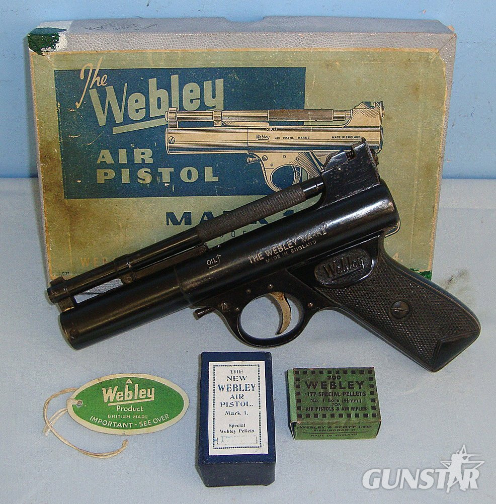 Boxed, Pre 1958 Webley Mark 1 .177 Calibre Air Pistol. AI 594 air pistol .177 in 