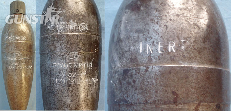 INERT DEACTIVATED. Unfired Original 1952 Dated British 3 Inch High Explosive Drill Mortar. Sn - 19615 INERT DEACTIVATED. Unfired Original 1952 Dated British 3 Inch High Explosive Drill Mortar. Sn - 19615  Other Ammunition