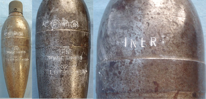 INERT DEACTIVATED. Unfired Original 1952 Dated British 3 Inch High Explosive Drill Mortar. Sn - 19615 INERT DEACTIVATED. Unfired Original 1952 Dated British 3 Inch High Explosive Drill Mortar. Sn - 19615  Other Ammunition