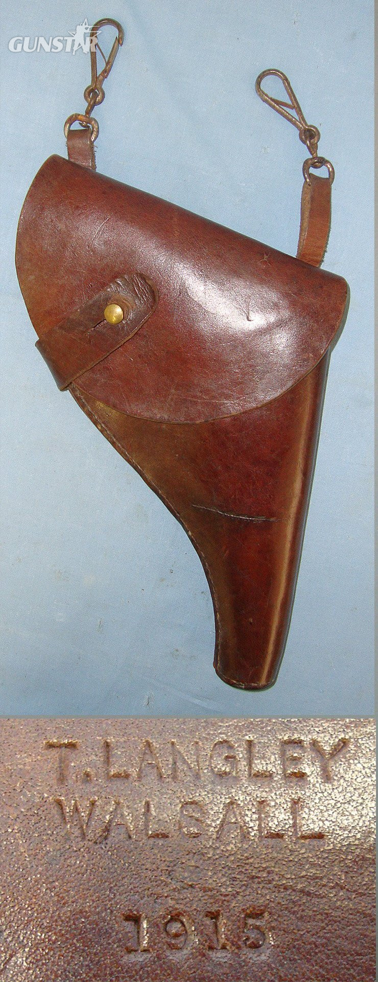 RARE**WW1 1915 T. Langley Walsall British Cavalry Officer's Leather Holster For Webley Mk.VI .455 Calibre Service 6 inch barrel Revolvers. L 450 holster Care & Storage