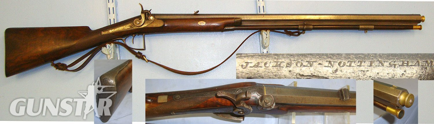 Victorian English Jackson Nottingham 18 Bore, Belted Ball, Percussion Deer Hunting / Sporting Rifle With Octagonal Barrel, Removable Brass Muzzle Stopper & Period Leather Sling. Sn 15815 percussion rifle Muzzleloader None Rifle in 