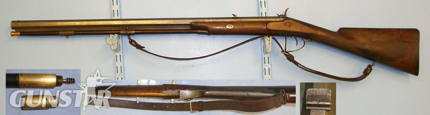  Victorian English Jackson Nottingham 18 Bore, Belted Ball, Percussion Deer Hunting / Sporting Rifle With Octagonal Barrel, Removable Brass Muzzle Stopper & Period Leather Sling. Sn 15815 percussion rifle Muzzleloader None Rifle