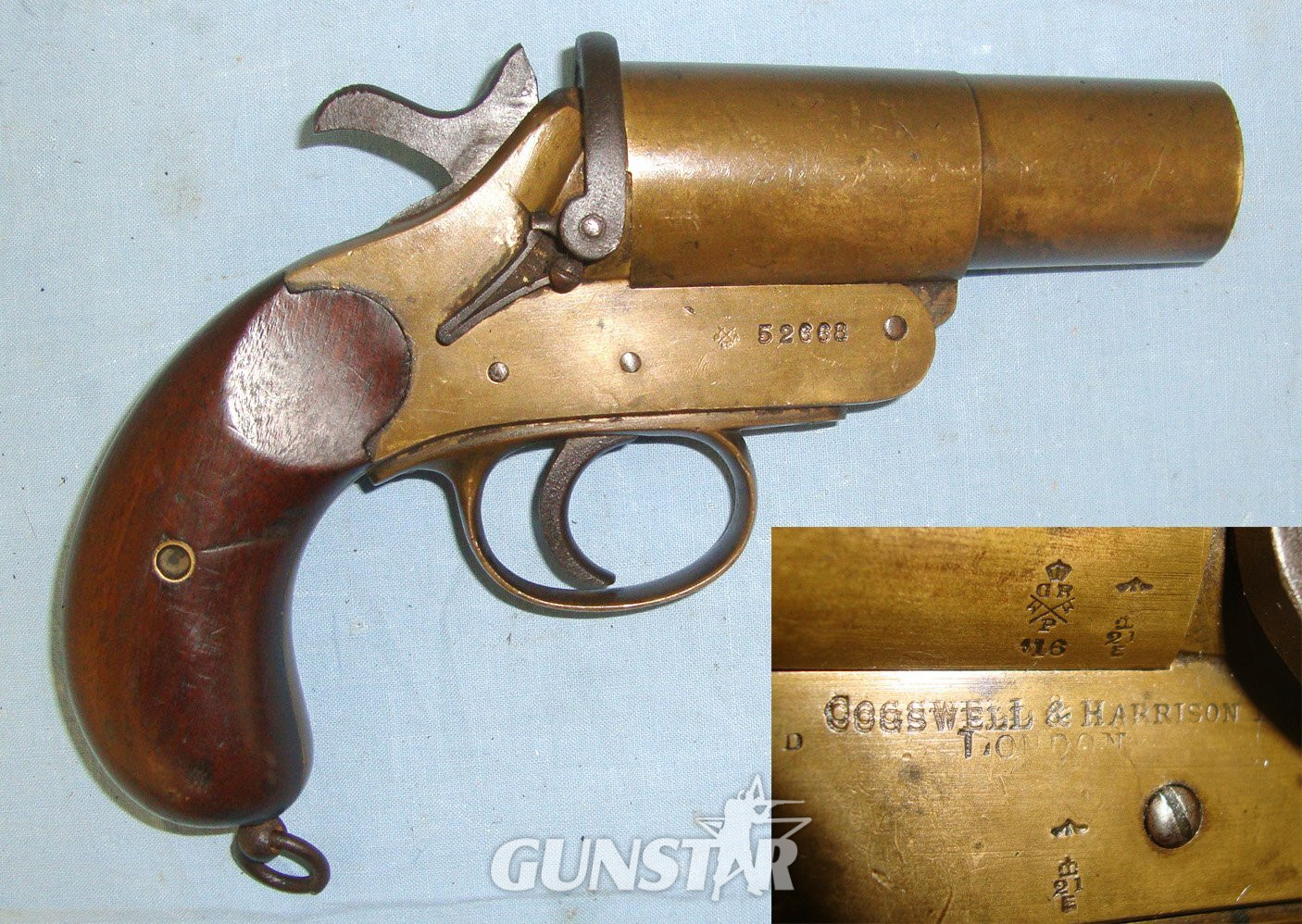 WW1 British WD 1915 & 1916 Dated Brass 1\" Trench Flare Signal Pistol By Cogswell & Harrison (London). Sn 22426:78 None  Rocket Launcher in 