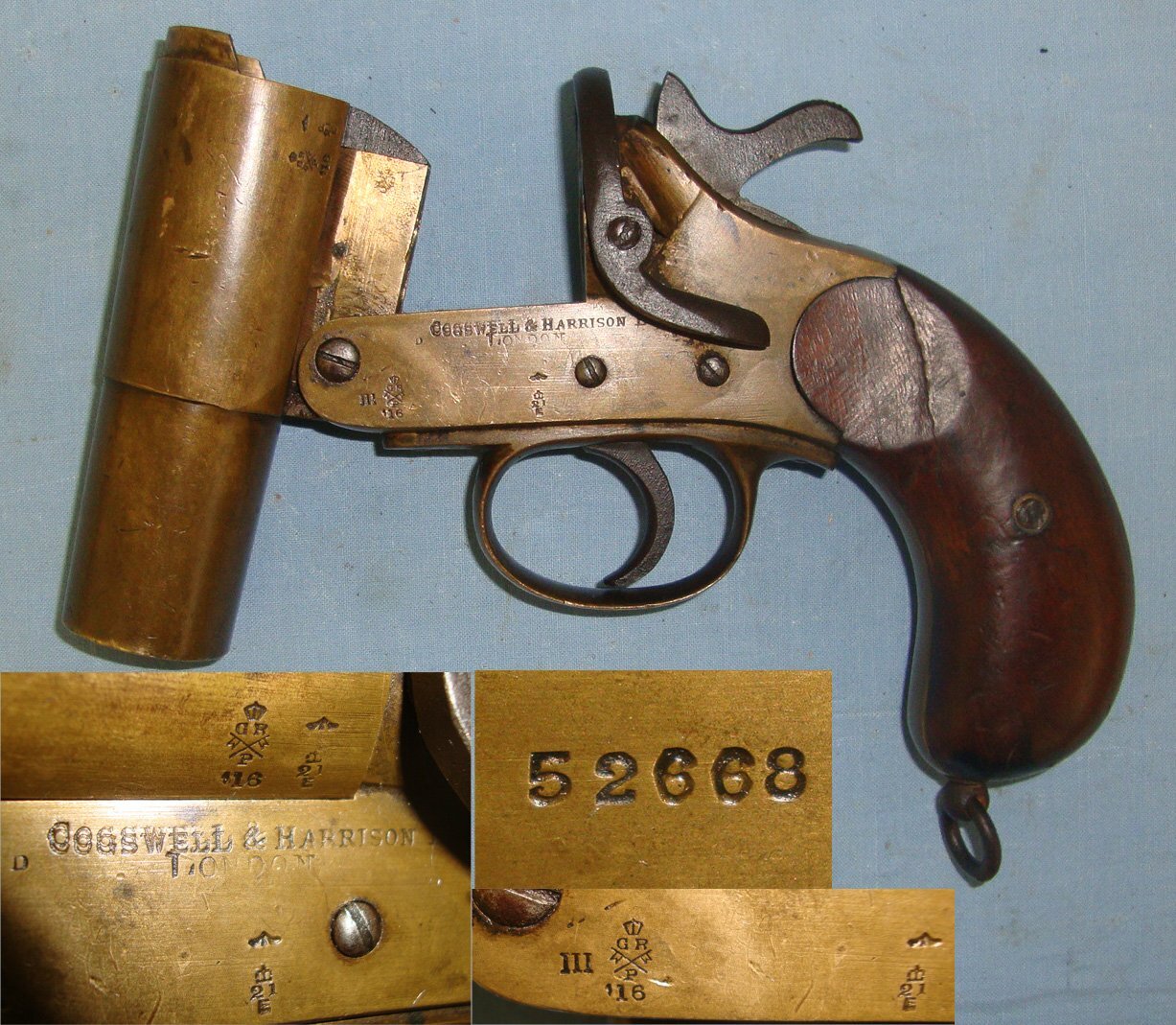 WW1 British WD 1915 & 1916 Dated Brass 1\" Trench Flare Signal Pistol None Rocket Launcher