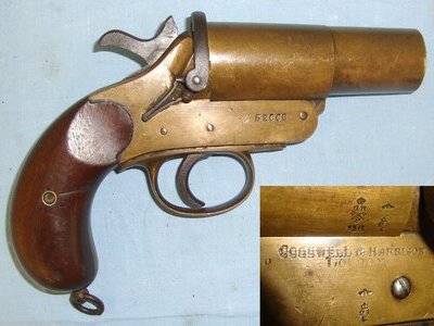 WW1 British WD 1915 & 1916 Dated Brass 1\" Trench Flare Signal Pistol None Rocket Launcher