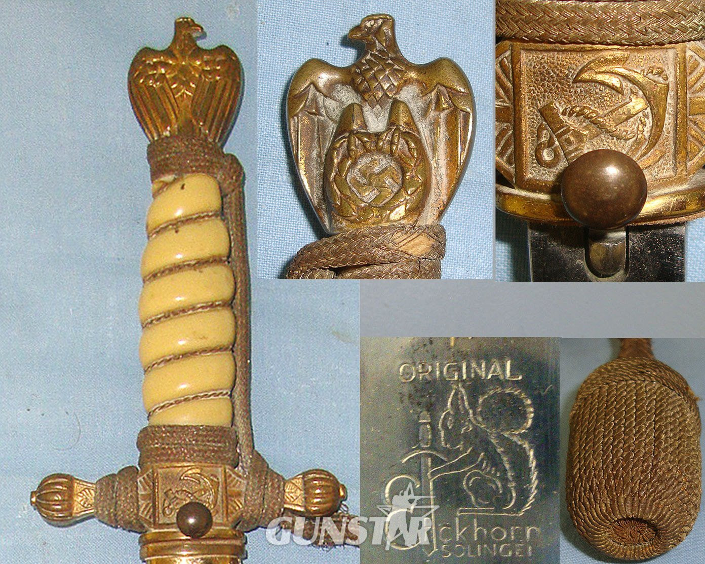 WW2 Era Nazi German Eickhorn Solingen Kriegsmarine Officer’s Dagger With Etched & Blued Blade, Scabbard & Original Officer’s Bullion Cord & Portepee. Sn 23358 Dagger