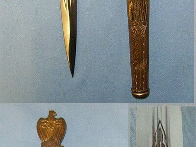 WW2 Era Nazi German Eickhorn Solingen Kriegsmarine Officer’s Dagger With Etched & Blued Blade, Scabbard & Original Officer’s Bullion Cord & Portepee. Sn 23358 Dagger
