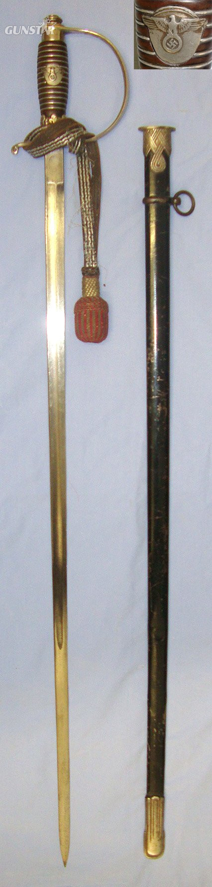 ORIGINAL**WW2 Era Nazi German Fire Protection Police Officer Rank Furhredegen Dress Sword By Holler, Solingen With Fire Protection Police Officer’s Bullion Cord & Portepee & Scabbard. Sn 22850 Sword in 