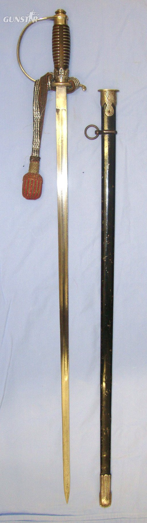  ORIGINAL**WW2 Era Nazi German Fire Protection Police Officer Rank Furhredegen Dress Sword By Holler, Solingen With Fire Protection Police Officer’s Bullion Cord & Portepee & Scabbard. Sn 22850 Sword