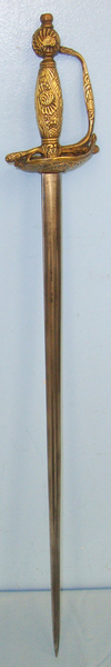  C1750 French Form Child Size Small Court Sword With Ornate Brass Hilt Sword
